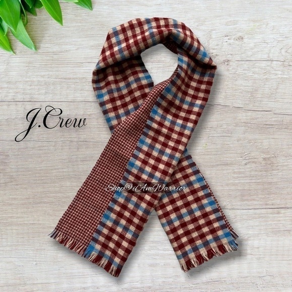 J.Crew double faced plaid/houndstooth wool fringe scarf *shop@iamwarrior - Picture 2 of 10